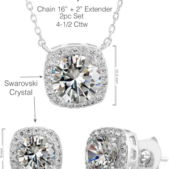 Halo Earrings Necklace Jewelry Set Crystal Gold Plated Women Fashion - Picture 6 of 7